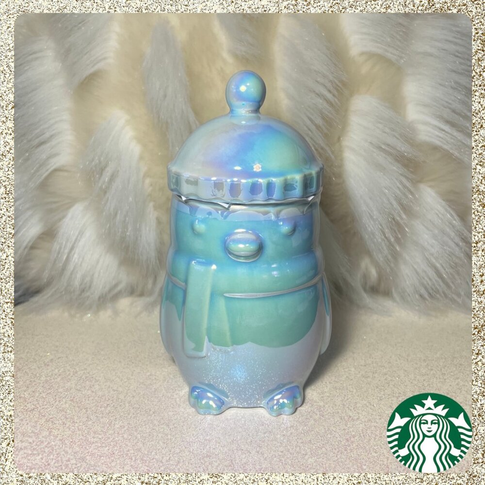 ❄️🐧 NWT 2025 Starbucks Iridescent Blue Penguin Ceramic 14oz Mug w/ Lid